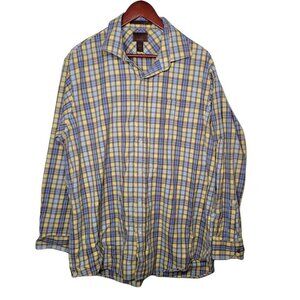 BORN cotton Yellow blue Purple grid plaid Collared button up Mens size XL